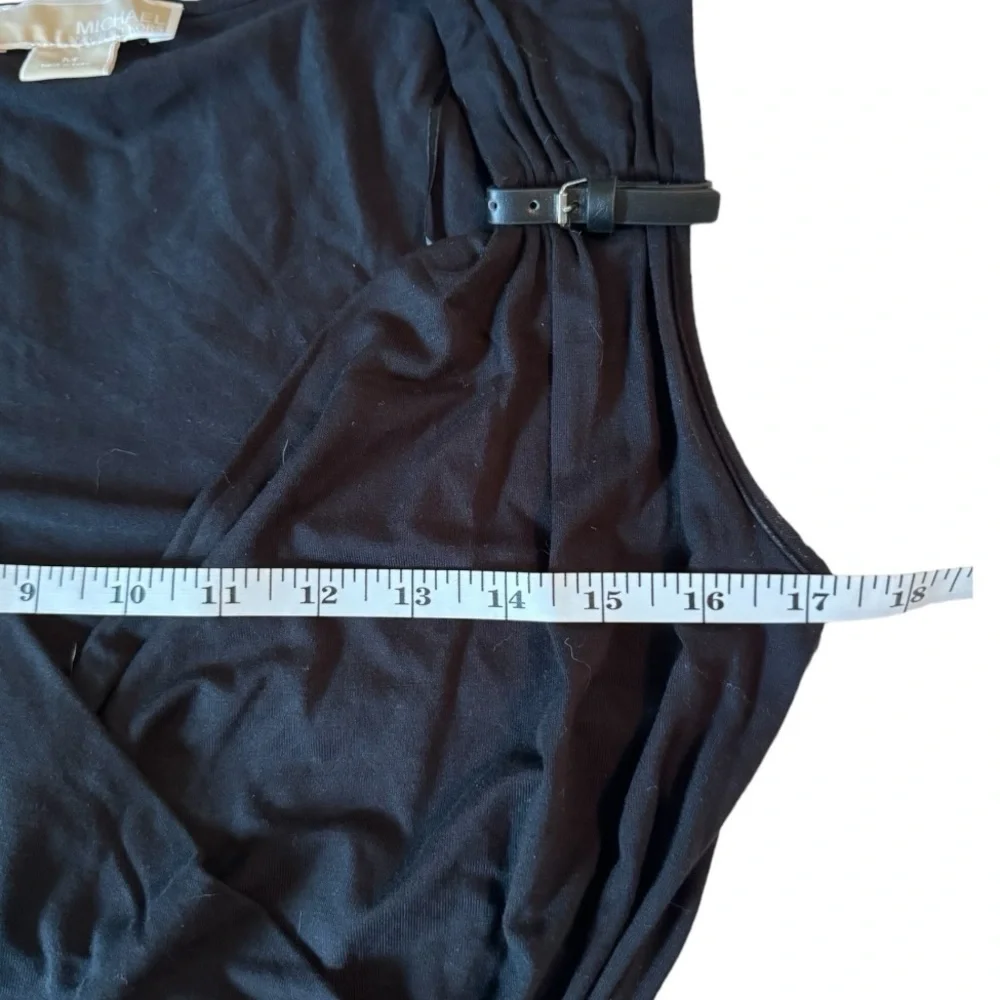 Michael Kors Faux Wrap Jersey Tank with Leather Buckle Accent, Black, Size M